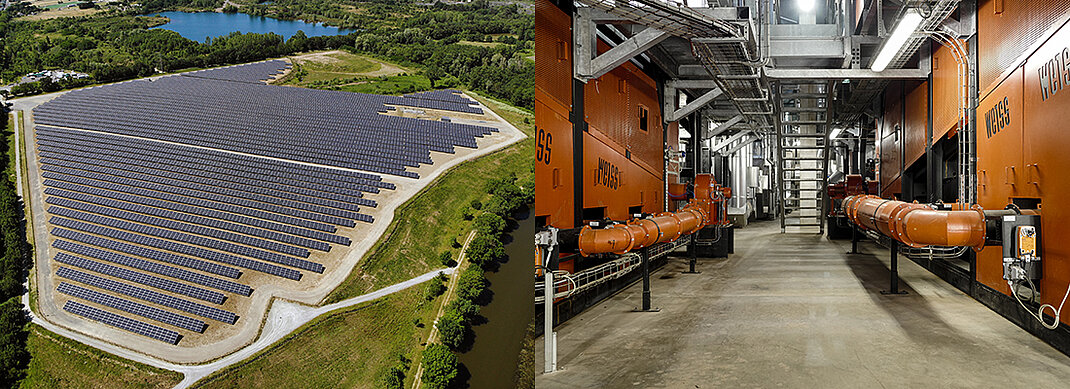 Photo de la ferme solaire des Ponts-de-C&eacute; et de la chaufferie urbaine de Belle-Beille