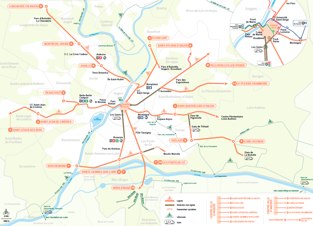 Cartographie du réseau vélo d'Angers Loire Métropole à échéance 2030
