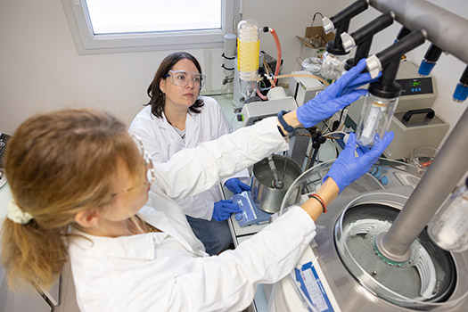 La chercheuse Élise Lepeltier et la doctorante Mélina Guérin.