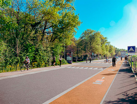 La ligne irigovelo 1 entre Angers et Saint-Barthélemy d'Anjou, via la route de Beaufort. 