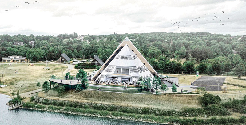 Vue d&#039;architecte du projet de r&eacute;novation de la pyramide du Lac de Maine.